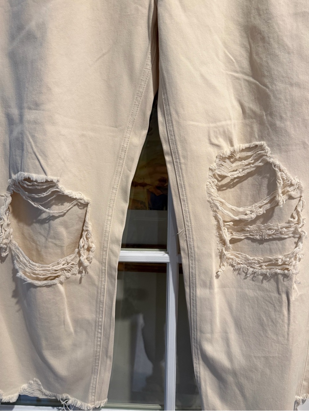 NEW Vervet Distressed Leslie cream color Jeans sz 29 Women's Wide-Leg boho rock - Picture 2 of 8